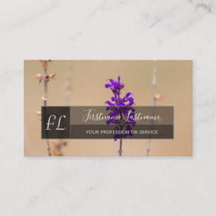Purple lavender blossom grey rectangle monogram business card