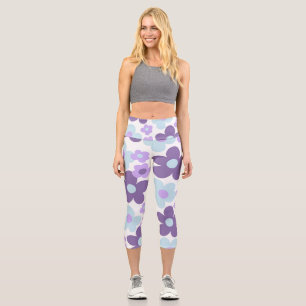 Purple Lavender Blue Daisies Retro Dream #1 #retro Capri Leggings