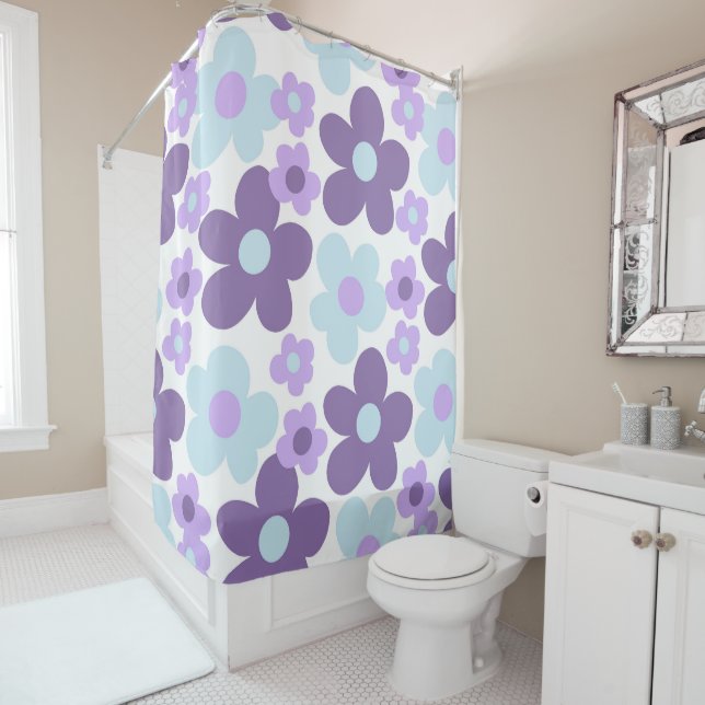 Purple Lavender Blue Daisies Retro Dream #1 #retro Shower Curtain (In Situ)