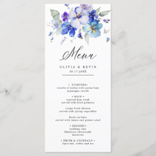 Purple Lavender Blue Navy Dusty Floral Wedding  Menu
