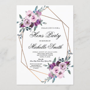 Purple Lavender Boho Floral Geometric Hens Party Invitation