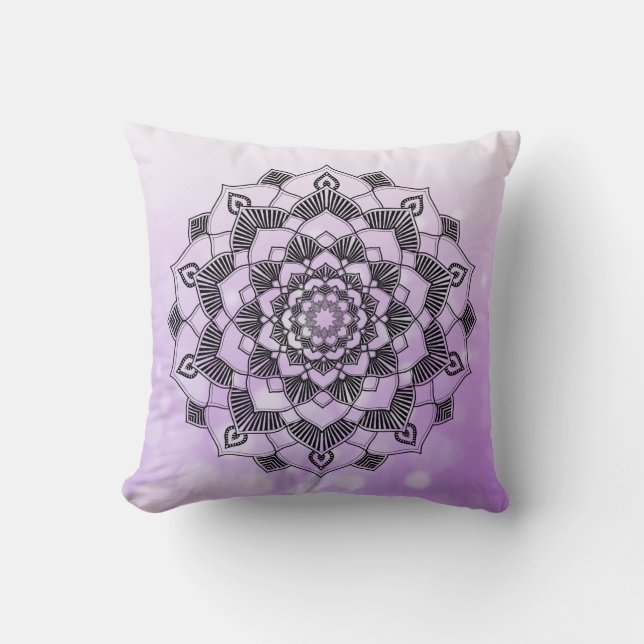 Purple lavender bokeh Mandala Abstract Throw pilll Cushion (Front)