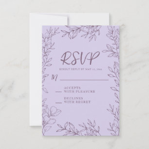 Purple Lavender Botanical Line Art Wedding  RSVP Card