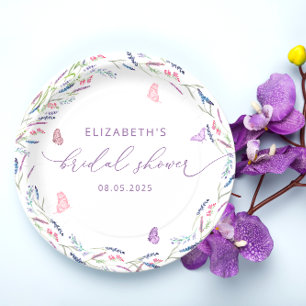 Purple Lavender Butterflies Bridal Shower Paper Plate