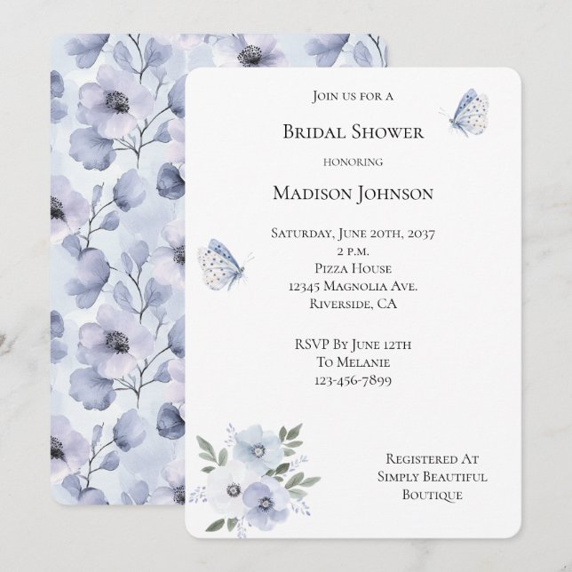 Purple Lavender Butterflies Floral Bridal Shower Invitation (Front/Back)