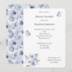 Purple Lavender Butterflies Floral Bridal Shower Invitation