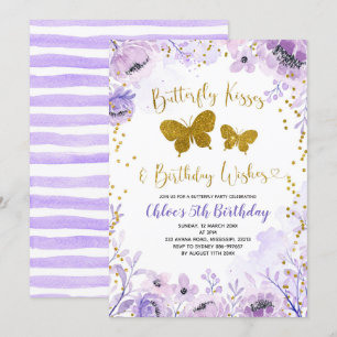 Purple Lavender Butterfly Kisses and Birthday Invitation