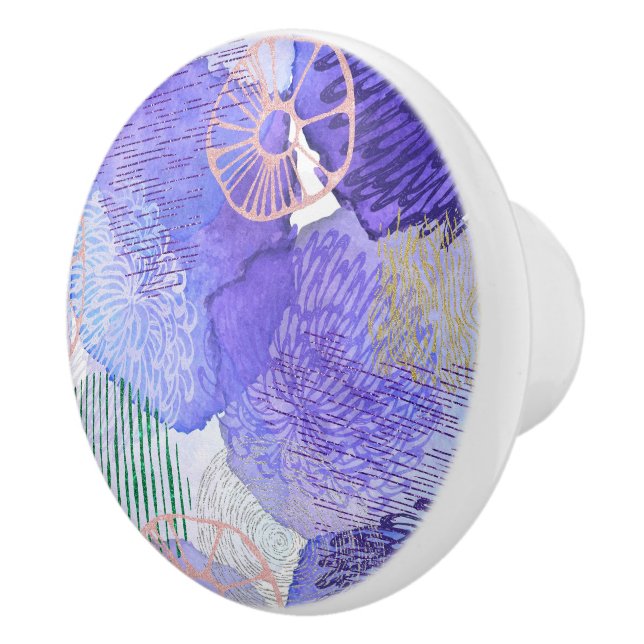 Purple lavender colourful fun abstract art design ceramic knob (Right)
