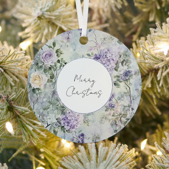 Purple Lavender Cream Rose Floral Christmas Metal Tree Decoration (Insitu)