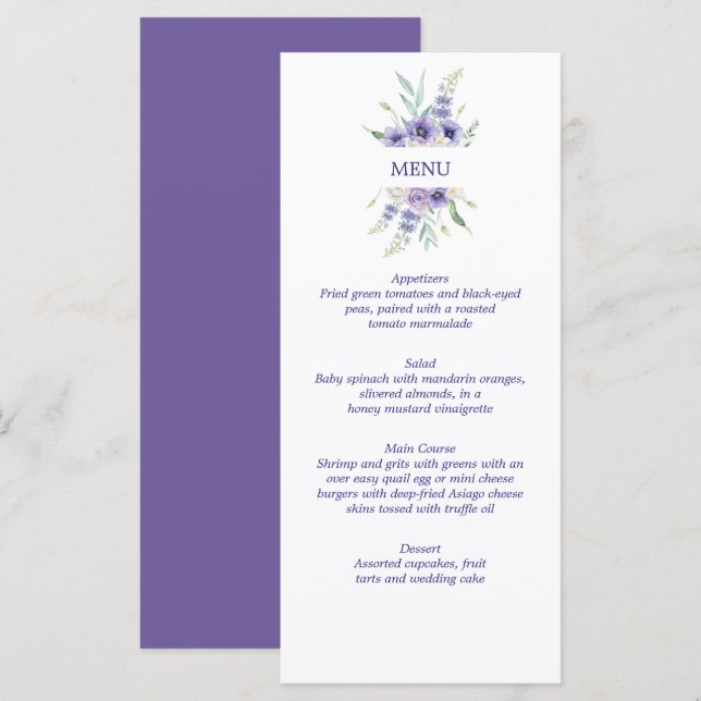 Purple Lavender Daisies Anemones Roses Menu (Front/Back)