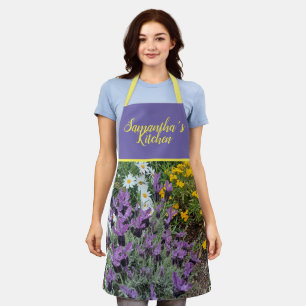 Purple Lavender Daisy Flowers Floral Mums Kitchen  Apron