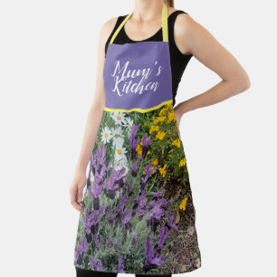 Purple Lavender Daisy Flowers Floral Mums Kitchen Apron