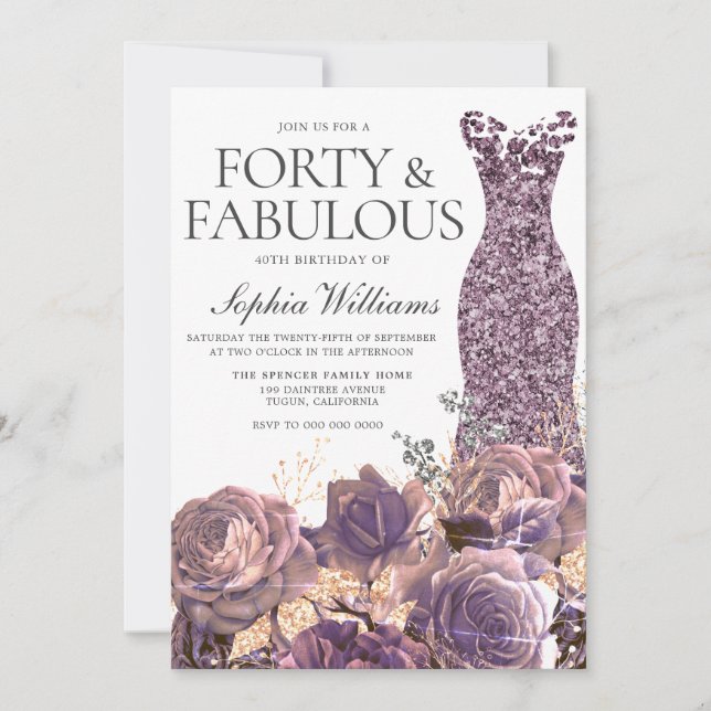 Purple Lavender Dusty Rose 40th Birthday Party Invitation (Front)