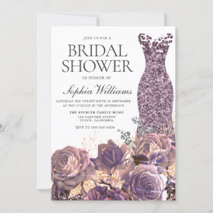 Purple Lavender Dusty Rose Bridal Shower Invitation