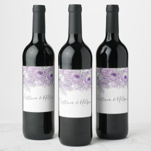 Purple Lavender Elegant Modern Wedding Wine Label