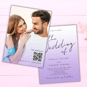 Purple Lavender Elegant Photo QR Code Wedding Invitation
