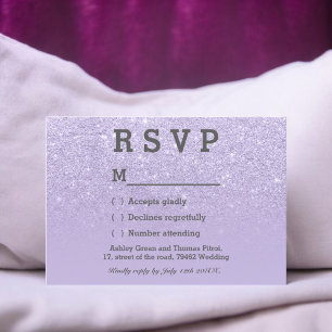 Purple lavender faux glitter ombre RSVP wedding Card