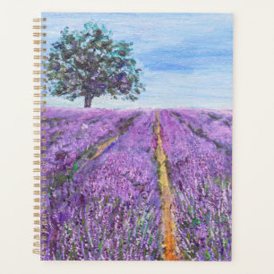 purple lavender field and a lone tree oil painting planner