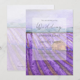 purple lavender field watercolour  invitation