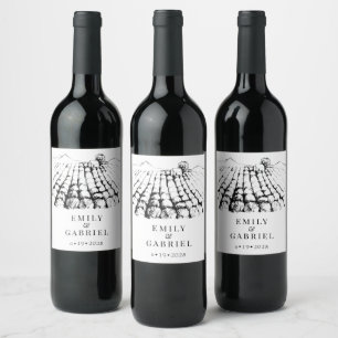 Purple Lavender Fields Watercolor Wedding  Wine Label