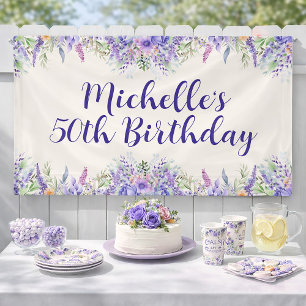 Purple Lavender Floral 50th Birthday Banner