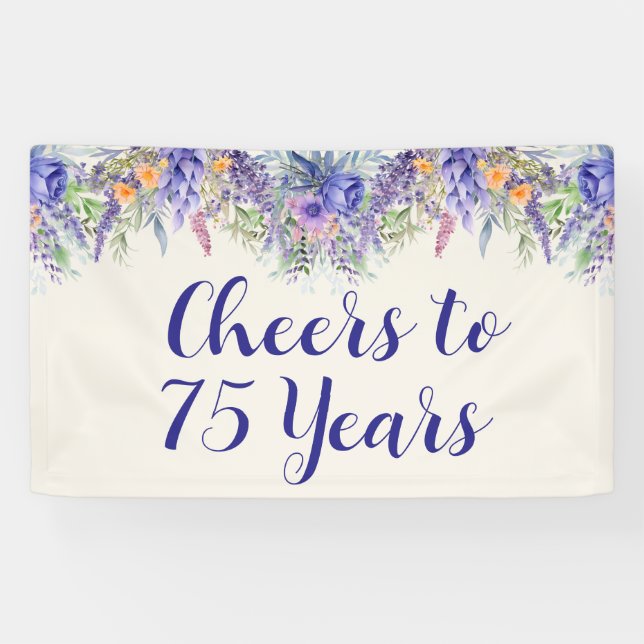 Purple Lavender Floral 75th Birthday Banner (Horizontal)