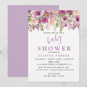 Purple Lavender Floral Baby Shower Invitation