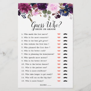 Purple Lavender Floral Boho Bridal Shower Game