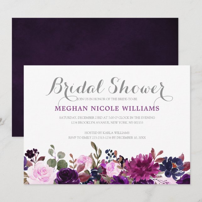 Purple Lavender Floral Boho Bridal Shower Invitation (Front/Back)