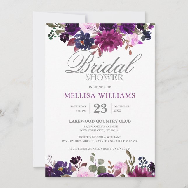 Purple Lavender Floral Boho Bridal Shower Invitation (Front)