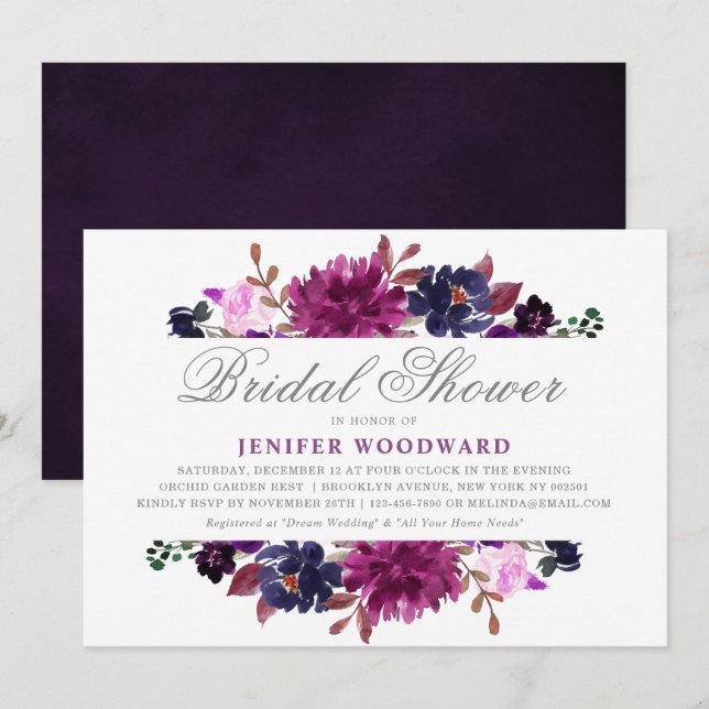Purple Lavender Floral Boho Bridal Shower Invitation (Front/Back)