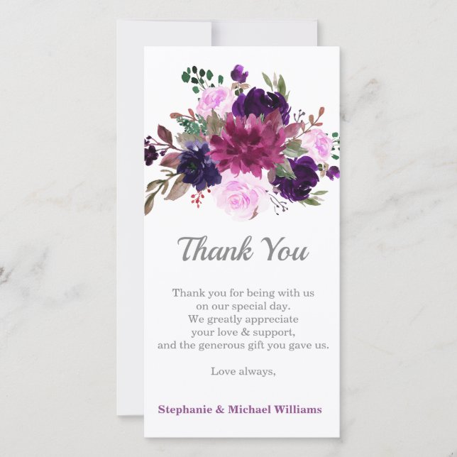 Purple Lavender Floral Boho Thank you card (Front)