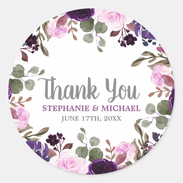 Purple Lavender Floral Boho Thank you sticker (Front)