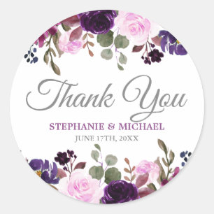 Purple Lavender Floral Boho Thank you sticker
