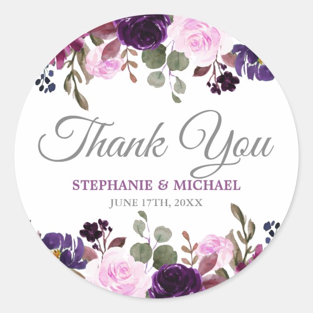Purple Lavender Floral Boho Thank you sticker (Front)