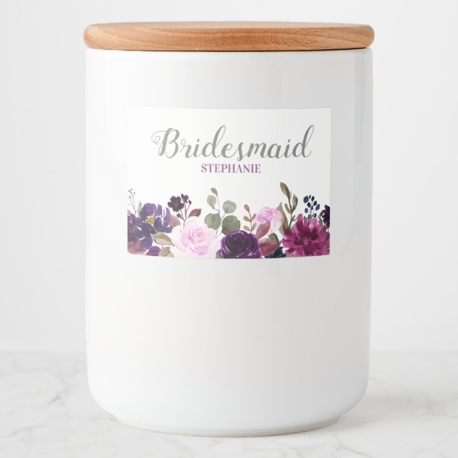 Purple Lavender Floral Boho wedding beverage label (Front)