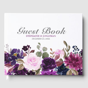 Purple Lavender Floral Boho Wedding Guest Book
