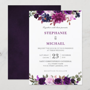Purple Lavender Floral Boho Wedding Invitation