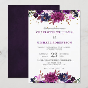 Purple Lavender Floral Boho Wedding Invitation