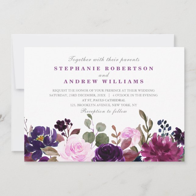Purple Lavender Floral Boho Wedding invitation (Front)