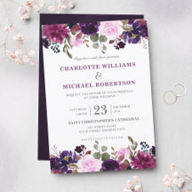 Purple Lavender Floral Boho Wedding Invitation