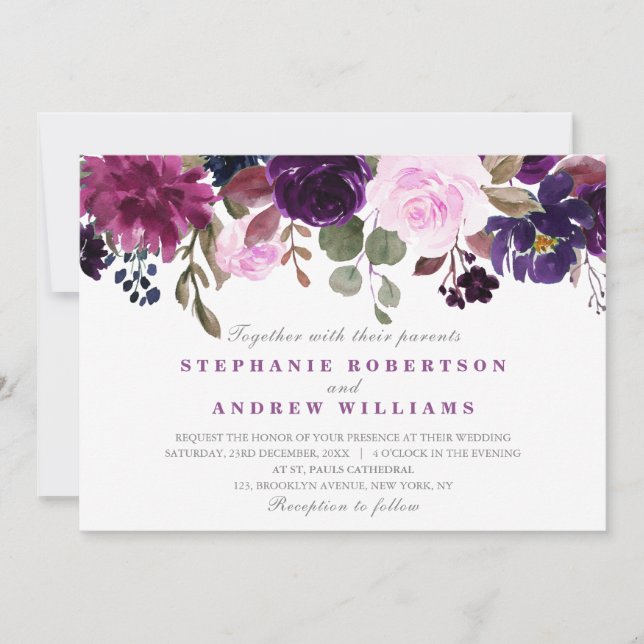 Purple Lavender Floral Boho Wedding invitation (Front)