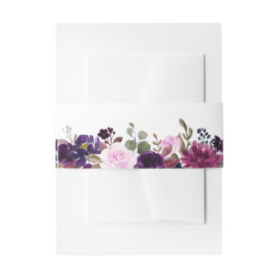 Purple Lavender Floral Boho Wedding invitation Belly Band