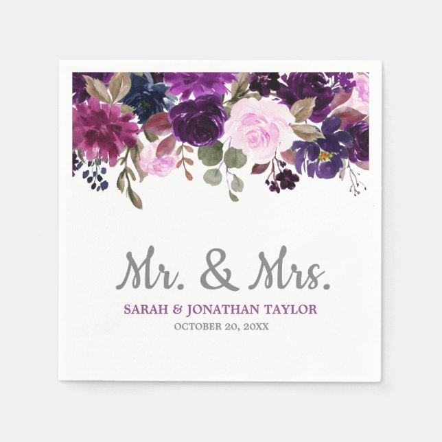 Purple Lavender Floral Boho Wedding Paper Napkin (Front)