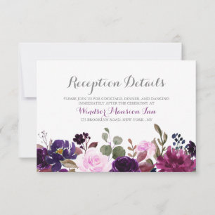 Purple Lavender Floral Boho Wedding Reception card