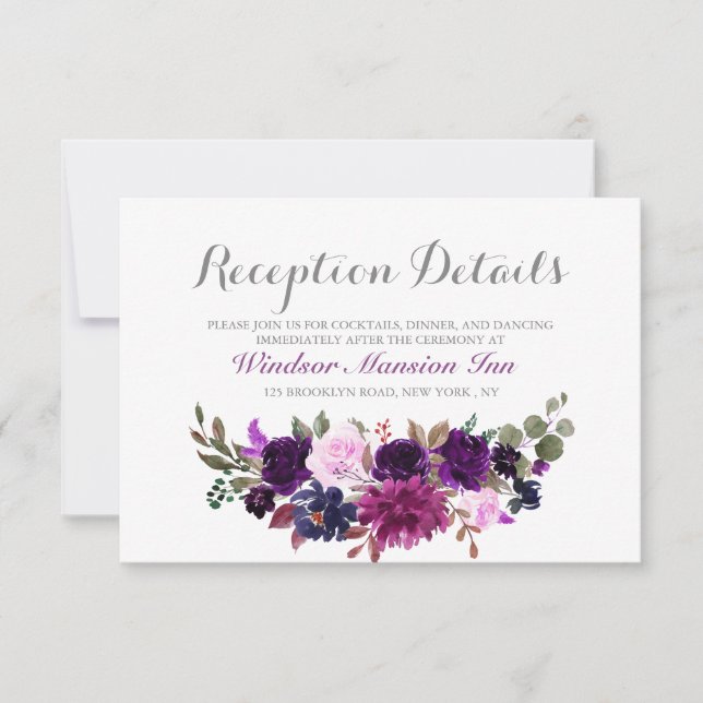 Purple Lavender Floral Boho Wedding Reception card (Front)