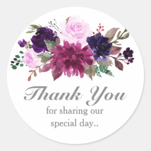 Purple Lavender Floral Boho Wedding thank you Classic Round Sticker