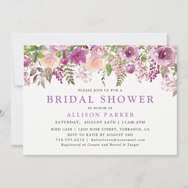 Purple Lavender Floral Bridal Shower Invitation (Front)