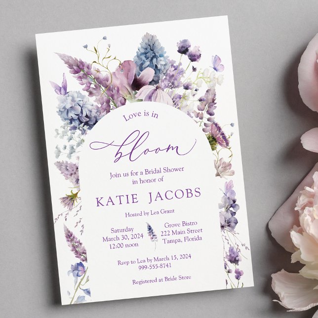 Purple + Lavender Floral Bridal Shower Invitation (Creator Uploaded)