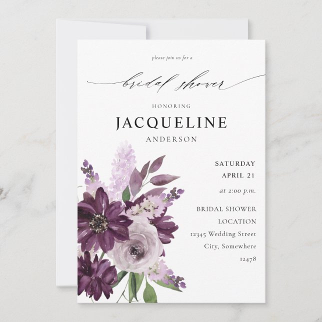 Purple & Lavender Floral Bridal Shower Invitation (Front)